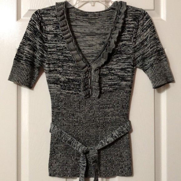 Blouse for Women V-Neck Black and Gray Tweed Knit Size XSmall - Picture 1 of 8